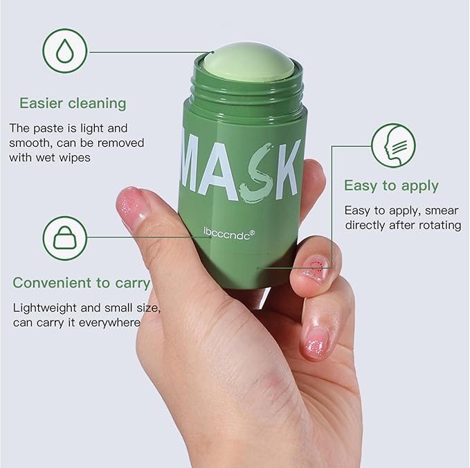 Wuxpp Green Tea Deep Cleanse Mask Stick Blackhead Remover with Green Tea Extract, Juxek Green Tea Purifying Clay Stick Mask Oil Control Cleansing Mask, Green Tea Face Mask Skincare Korean (2 Pcs)