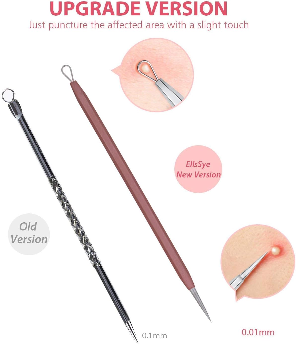 JPNK Blackhead Remover Tool Comedones Extractor Acne Removal Kit for Blemish, Whitehead Popping, 6 Pcs Zit Removing for Nose Face Tools with a Leather Bag (Pink)