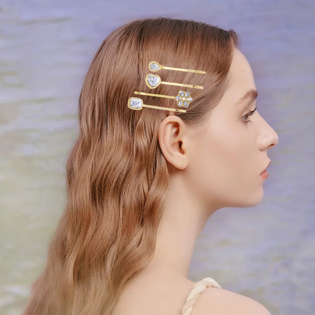 7 PCS Turquoise Retro Decorative Bobby Pins Gold Metal Hair Clips Vintage Alloy Hair Pins for Women Girls Headwear Styling Tools Barrettes Hair Accessories