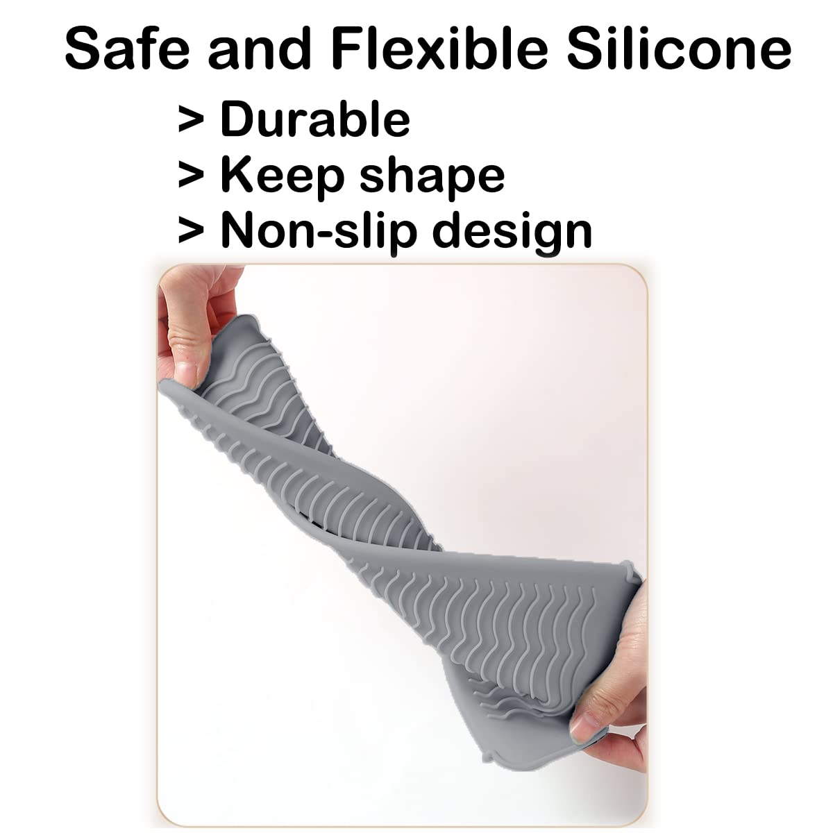 2 Heat Resistant Silicone Mat with Hanging Hole, Straightener Heat Resistant Travel Mat & Pouch for Curling Iron, Flat Iron and Other Hot Hair Styling Tools, 11 x 5 in, Gray