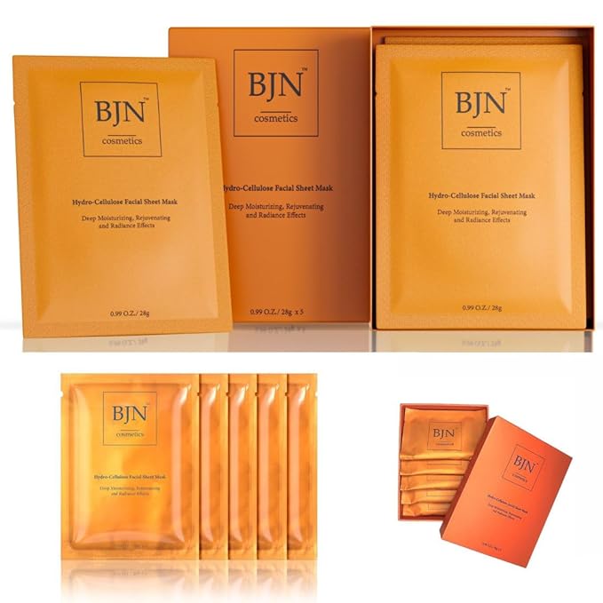 Luxury (5pack) Hydro Cellulose Lotion Facial Sheet Masks for Skin Care & Beauty - Natural Ingredients for Deep Hydration, Moisturizing, Rejuvenation, and Radiance