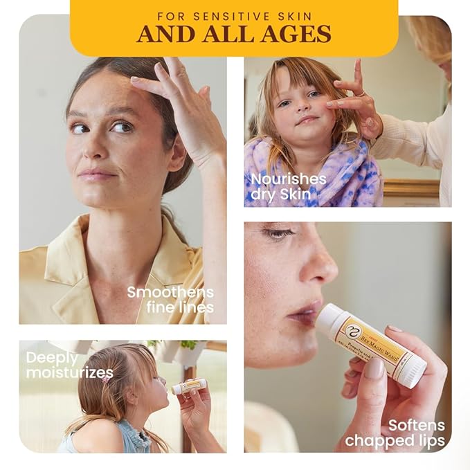 Sweet Bee Naturals Magic Wand - Certified Organic Lip and Face Moisturizing Wand - Natural Chapstick and Balm Stick for Dry Skin and Lips, Non Petroleum Jelly for All Ages and Skin Types, 0.65 oz