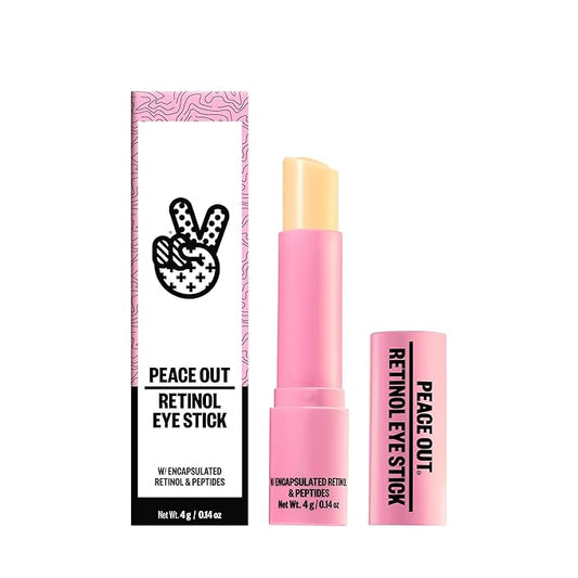 PEACE OUT Skincare Retinol Eye Stick, Daily Retinol Anti-Aging Under Eye Serum Balm, Helps Reduce Fine Lines and Dark Circles, Revitalize Area with Peptides and Astaxanthin (.14 oz)