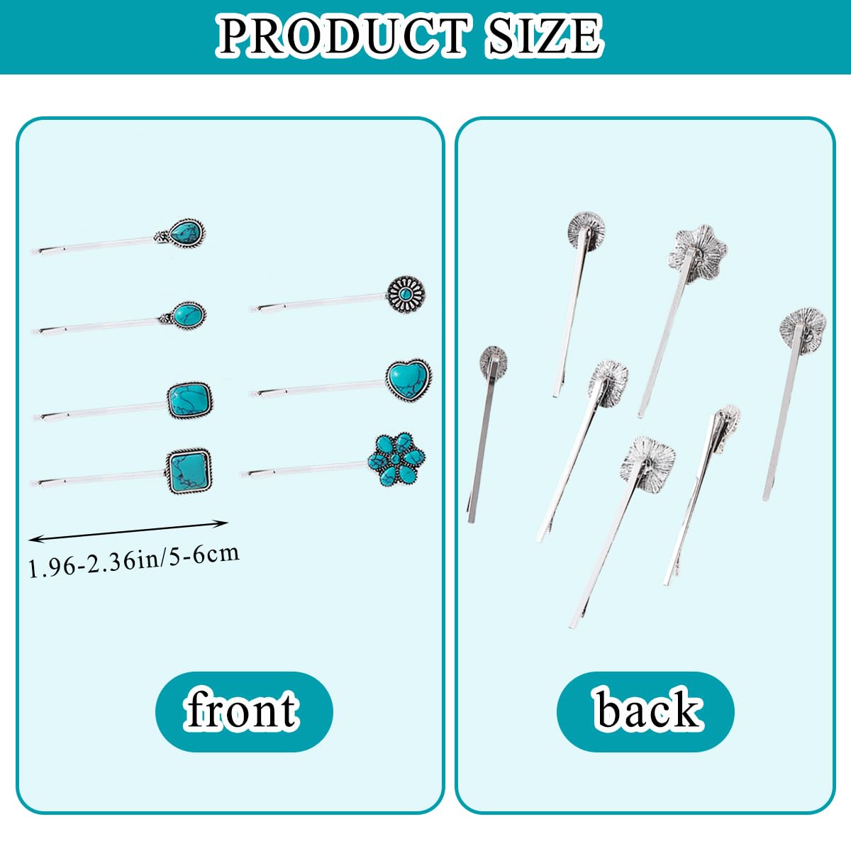 7 PCS Turquoise Retro Decorative Bobby Pins Silver Metal Hair Clips Vintage Alloy Hair Pins for Women Girls Headwear Styling Tools Barrettes Hair Accessories
