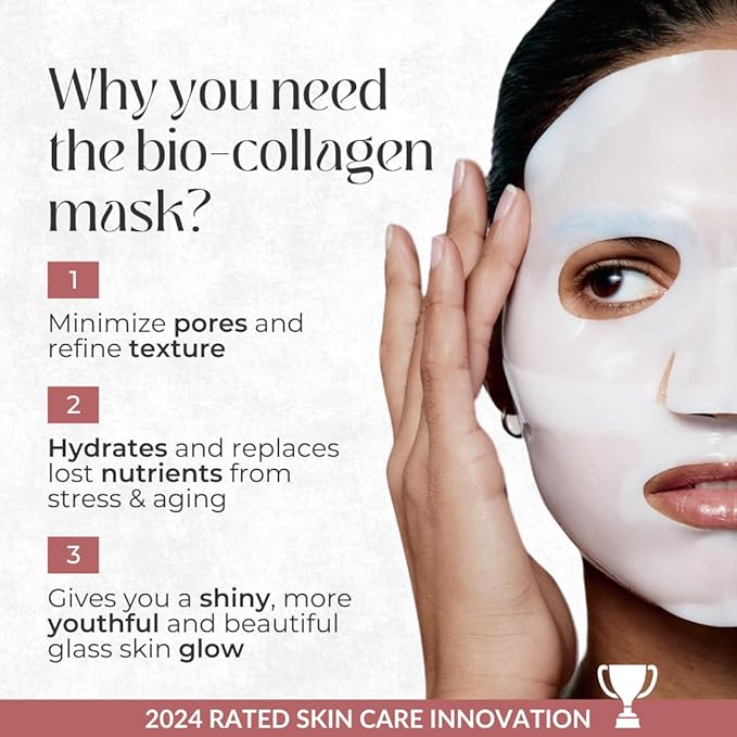 Bio Collagen Face Mask – Hydrating & Anti-Aging Korean Collagen Sheet Masks, Deep Hydration, Smooths Fine Lines, Overnight Face Mask for Radiant Skin (4 pcs)