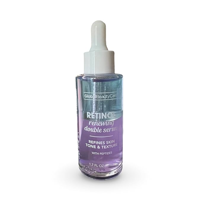 Global Beauty Care Retinol Renewing Double Serum with Peptides, 1.7 Fl Oz, Refines Skin Tone and Texture, Paraben-Free