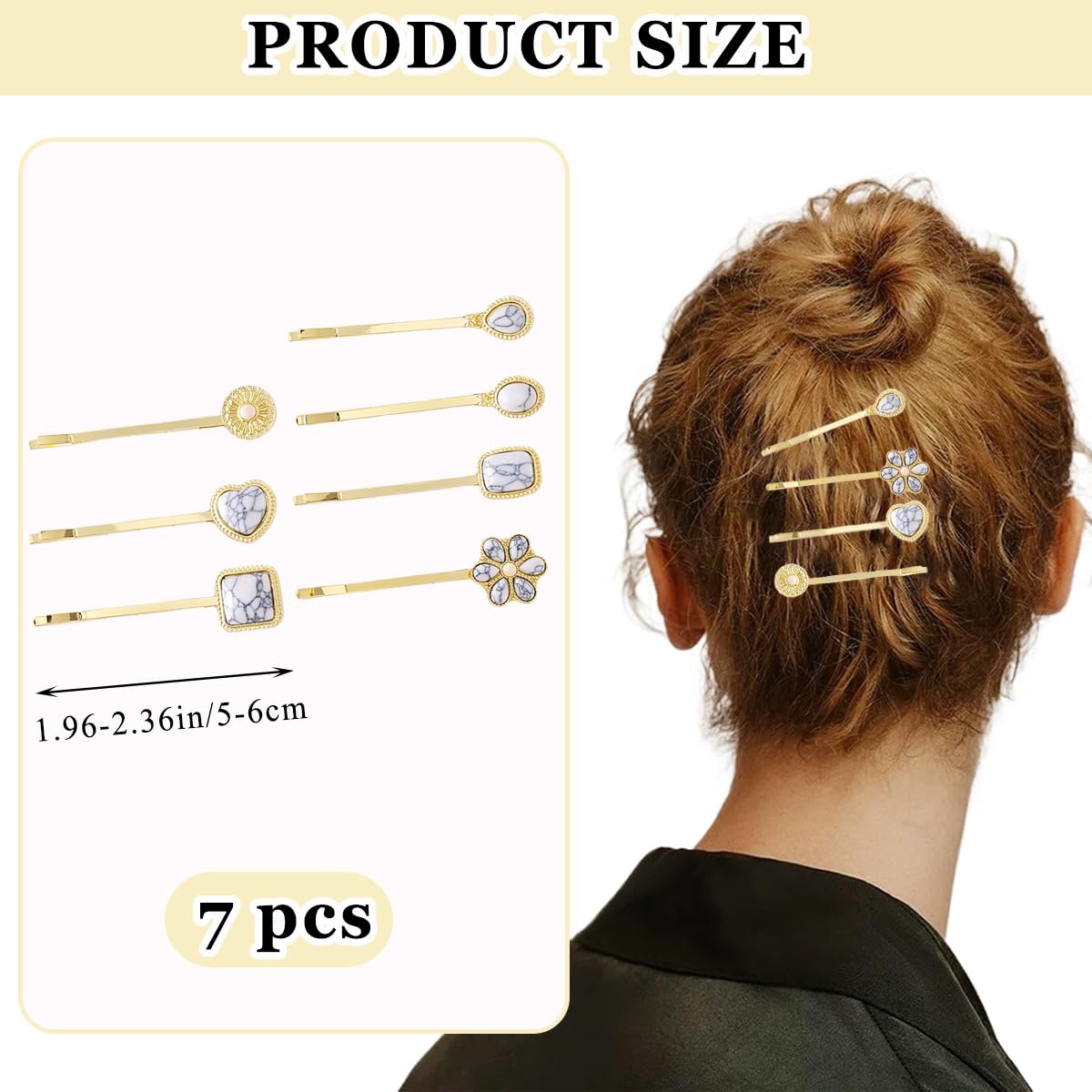 7 PCS Turquoise Retro Decorative Bobby Pins Gold Metal Hair Clips Vintage Alloy Hair Pins for Women Girls Headwear Styling Tools Barrettes Hair Accessories