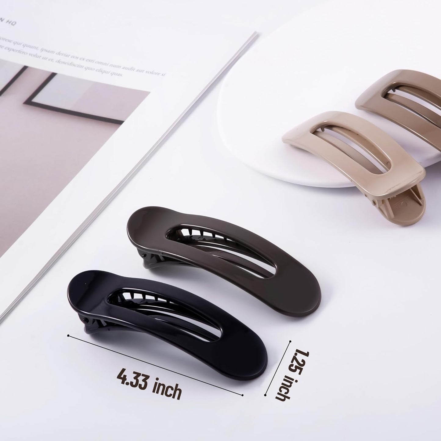 8 Pcs Large Lay Flat Claw Clips for Women French Side Slide Barrettes for Thin Fine Hair Rectangle Alligator Hair Accessories,Bright Black Brown