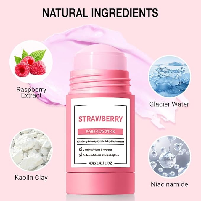 Vitamin C Clay Mask For Face, With Turmeric and Kaolin Clay, Deep Cleansing Pores, Face Masks Skincare for Refining Pores and Controlling Oil, Black Head Remover (Strawberry)