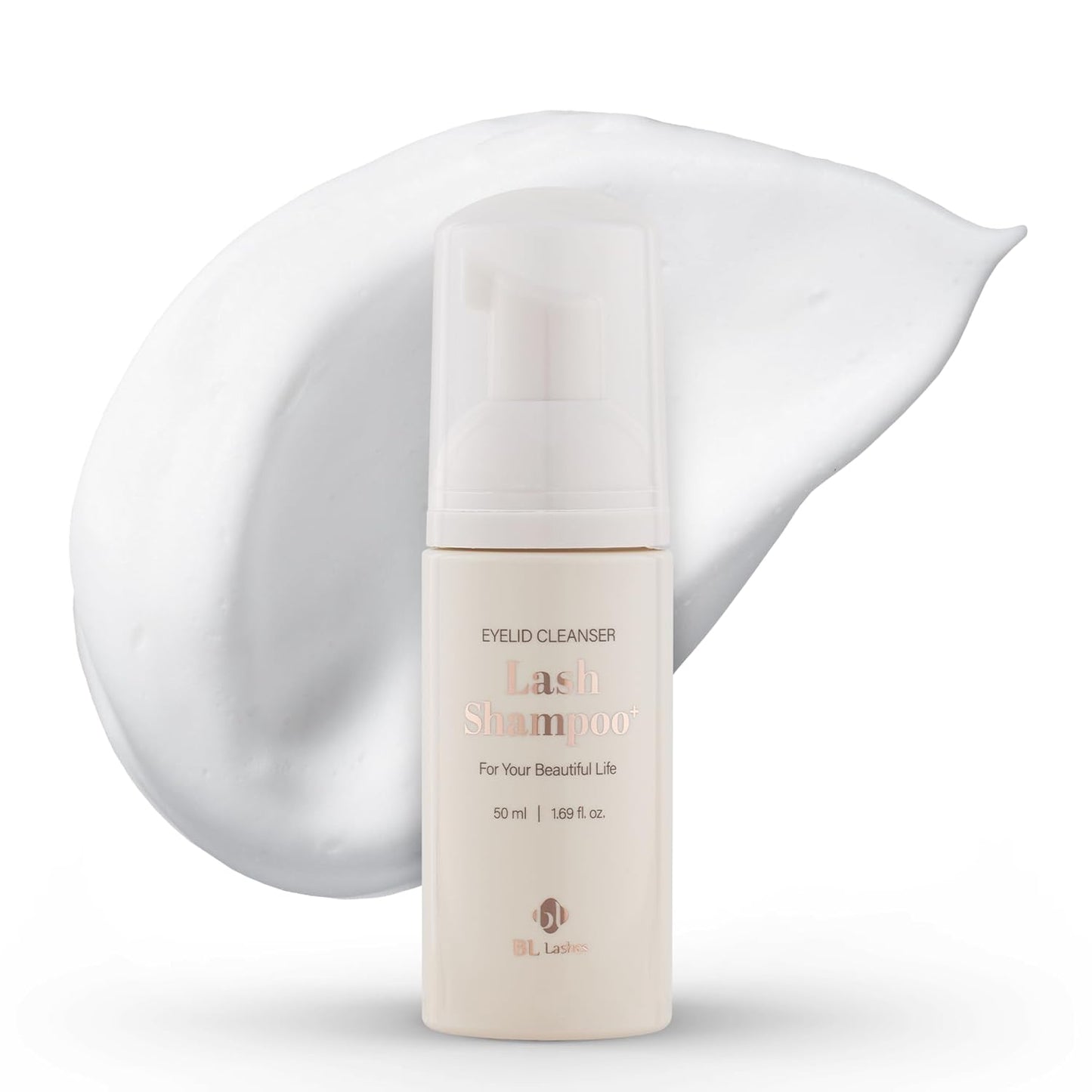 BL Lashes Eyelash Shampoo+ Brush, Eyelid Foaming Cleanser for Natural and Extension Lashes, Gentle Lash Bath and Makeup Remover for Salon and Home (50ml)