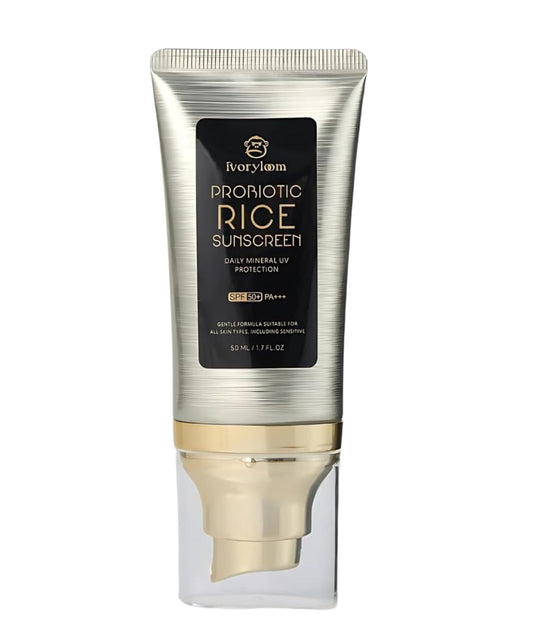 ivoryloom SPF 50 PA++++ Mineral Sunscreen | Fast Absorbing Hydration with Rice Ferment, Niacinamide, Hyaluronic Acid, Titanium Dioxide | Broad Spectrum | No White Cast | Reef Safe | 1.7 OZ