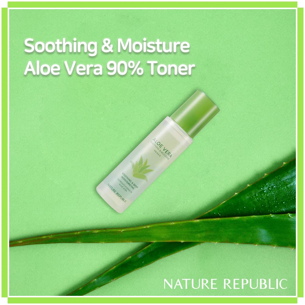 Nature Republic Mild & Moisture Aloe Vera Toner (NEW Ver.) Quick Hydration&fast absorbing non-sticky texture, Aftersun&Shave,Moisturizing Face Skin & Hair,korean skin care All Skin Types 150ml/5.24oz