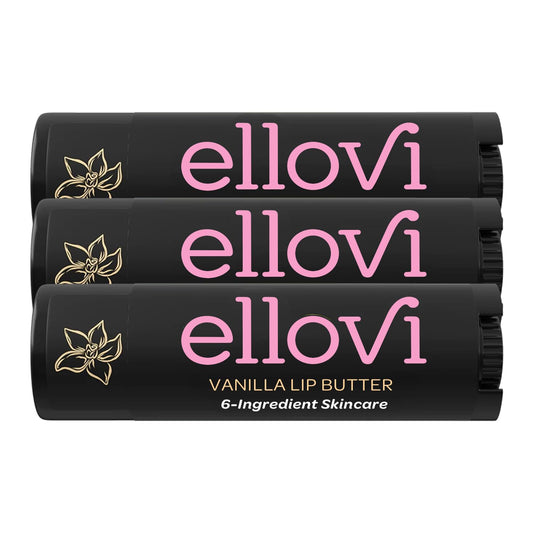 Ellovi Natural Lip Butter Lip Balm - Vanilla - Pure Enough to Eat - Made With Just 6 Vegan Ingredients - 100% Natural & Organic Moisturizing Lip Care for All Day Hydration (3-Pack)