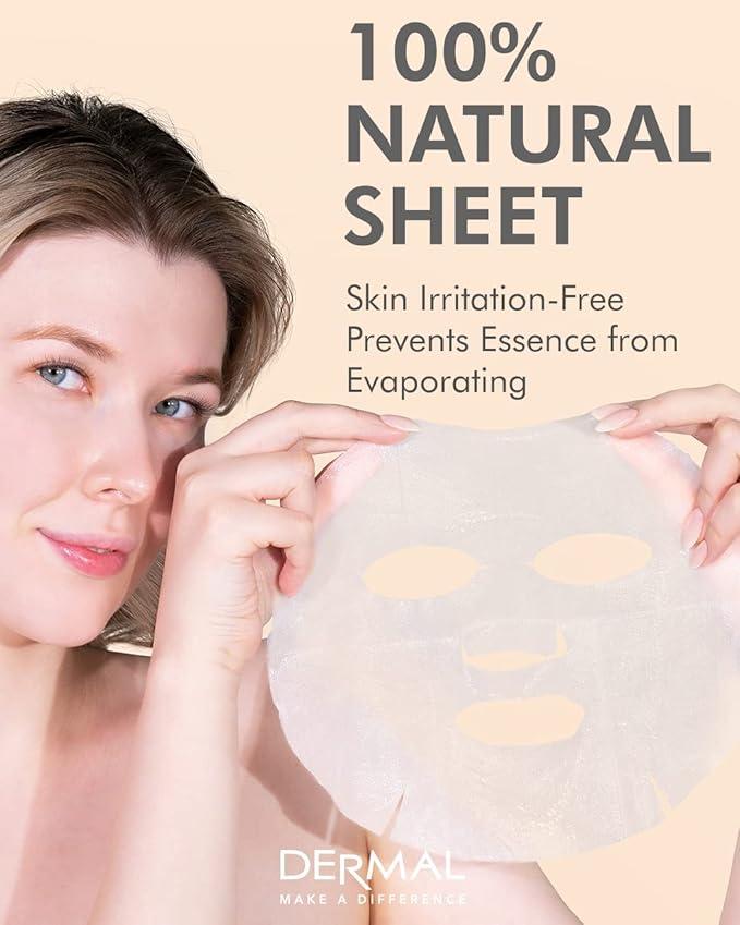 DERMAL 32 Combo Pack Collagen Essence Korean Face Mask - Hydrating & Soothing Facial Mask with Panthenol - Hypoallergenic Self Care Sheet Mask for All Skin Types - Natural Home Spa Treatment Masks
