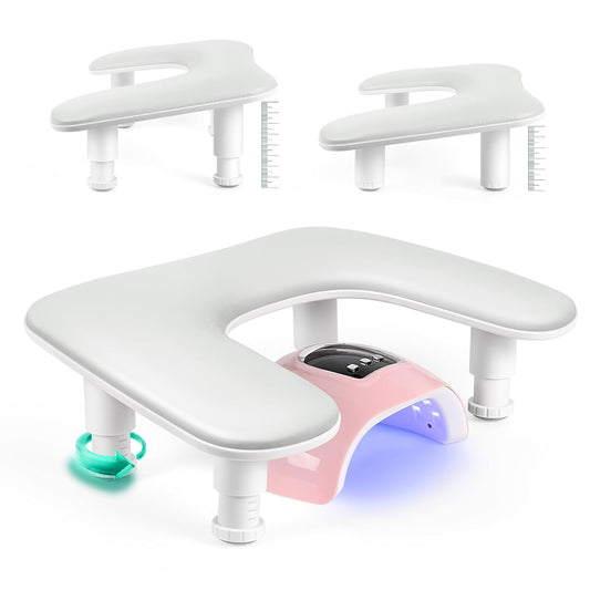 Manicure Arm Rest for Nails Tech: U-shaped Adjustable Nail Armrest - Gray PU Leather Hand Stand Rest for Manicurists