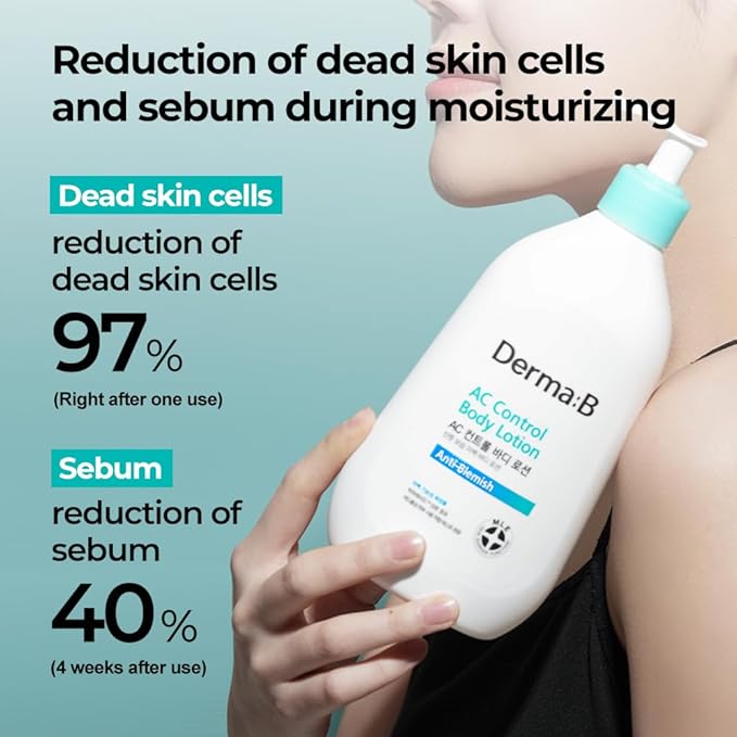 Derma B | AC Control Body Lotion | Moisturizer for Anti-Blemish & Pimples | Water-Oil Control | Hypoallergenic Solution for All Skin Types | Body Cream for Soothing & Refreshing | 13.52 fl oz (400ml)