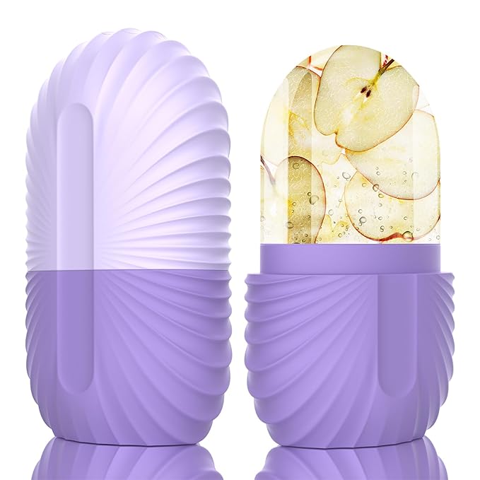 Ice Face Roller, Silicone Facial Ice Roller, Reusable Skin Care Massager Tools for Relieve Puffiness, Tighten Skin, Shrink Pores Shell Purple