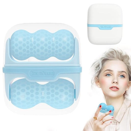 Ice Roller for Face, Ice Face Roller Skin Care Tools, 2 in 1 Face Massager Eye Roller for Puffy Eyes Migraine Relief, Reduce Wrinkles, Relieve Muscle Soreness, Relieve Sunburn and Redness, Blue