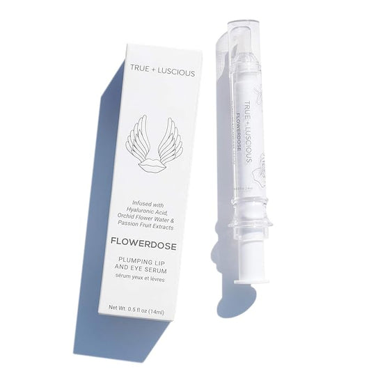 True + Luscious Flowerdose Lip & Eye Serum - Plumping & Hydrating Treatment with Hyaluronic Acid & Orchid Stem Cells - Clean Beauty Anti-Aging Formula for Dark Circles & Fine Lines - 0.5 oz