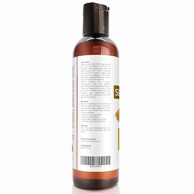 velona Sesame Seed Oil 4 fl oz | 100% Pure and Natural Carrier Oil | Refined, Expeller Pressed | Cooking, Skin, Hair, Body & Face Moisturizing | Use Today - Enjoy Results