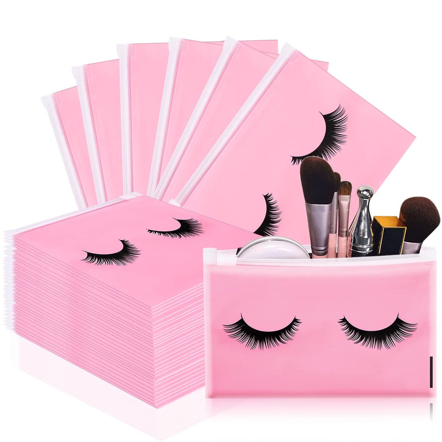 Noverlife 100PCS Eyelash Bags, Eyelash Aftercare Bags, Cosmetic Bags Packaging with Small Zipper, Empty Lash Makeup Storage Bags Pouches Women Travel Pouch Cases, 6" x 4" / 15 x 11cm