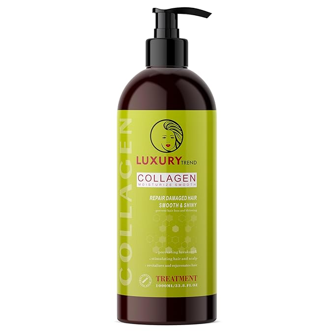 Collagen Hair Mask for Damaged Hair - Intense Hydration and Repair Formula, Boosts Growth and Thickness - Perfect for Both Curly and Dry Types, 33.8 oz