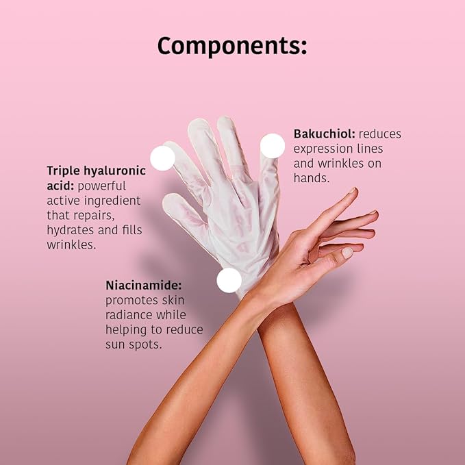 Anti-Aging Hand Mask (4 pairs) + Anti-Aging Face Mask (5 Masks)- Anti-Aging Hand Mask with Hyaluronic Acid and Bakuchiol & Anti-Aging Skin Care Mask- (Total bundle 9 pieces)