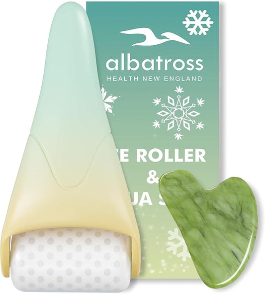 Ice Roller & Gua Sha Set, Skin Care for Face Wrinkles and Puffiness, Self Facial Massage Tools
