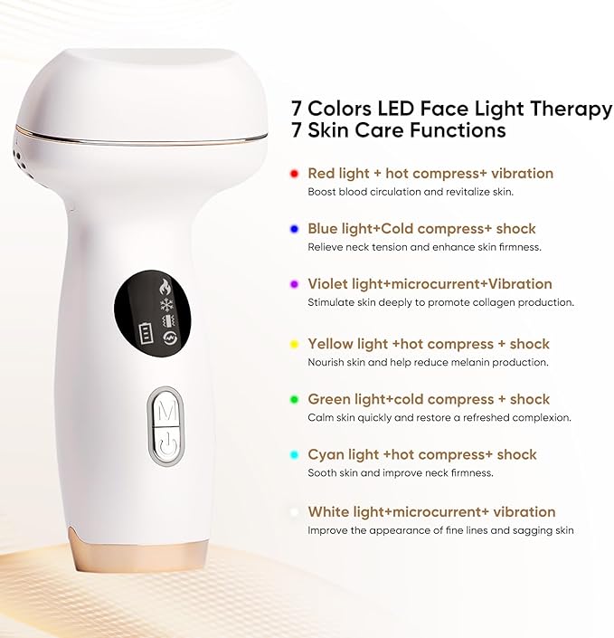 Red Light Therapy for Face and Neck - Microcurrent Facial Device with Gua Sha Tool, 7-in-1 LED Face Sculptor, Cold Heat Facial Massager for Tightening & Lifting