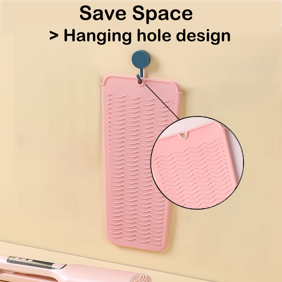 2 Heat Resistant Silicone Mat with Hanging Hole, Straightener Heat Resistant Travel Mat & Pouch for Curling Iron, Flat Iron and Other Hot Hair Styling Tools, 11 x 5 in, Pink+Gray