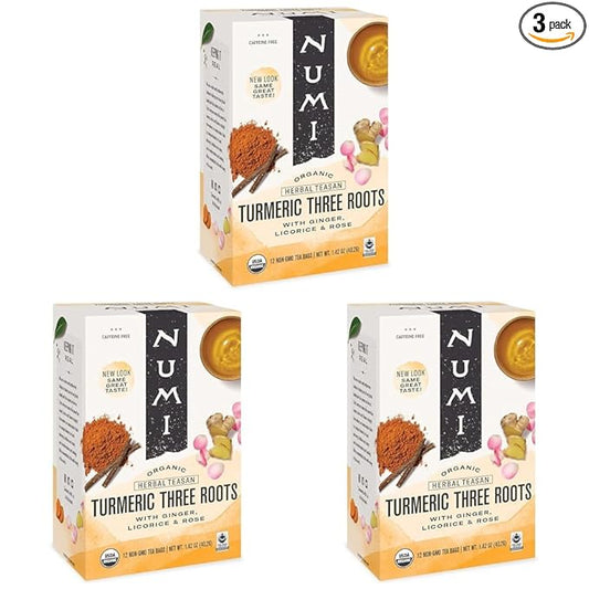 Numi Turmeric Tea, Three Roots, 1.42 Oz Bag, 12/box (Pack of 3)