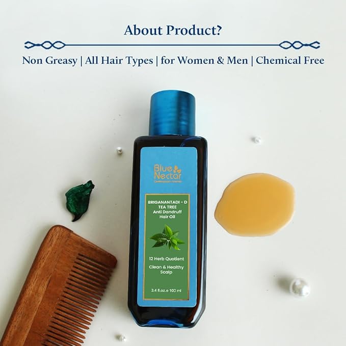 Blue Nectar Tea Tree Oil for Hair | Natural Anti Dandruff Oil for Scalp | Ayurvedic Plant Based Neem Amla Hair Oil (12 Herbs, 3.38 Fl Oz)