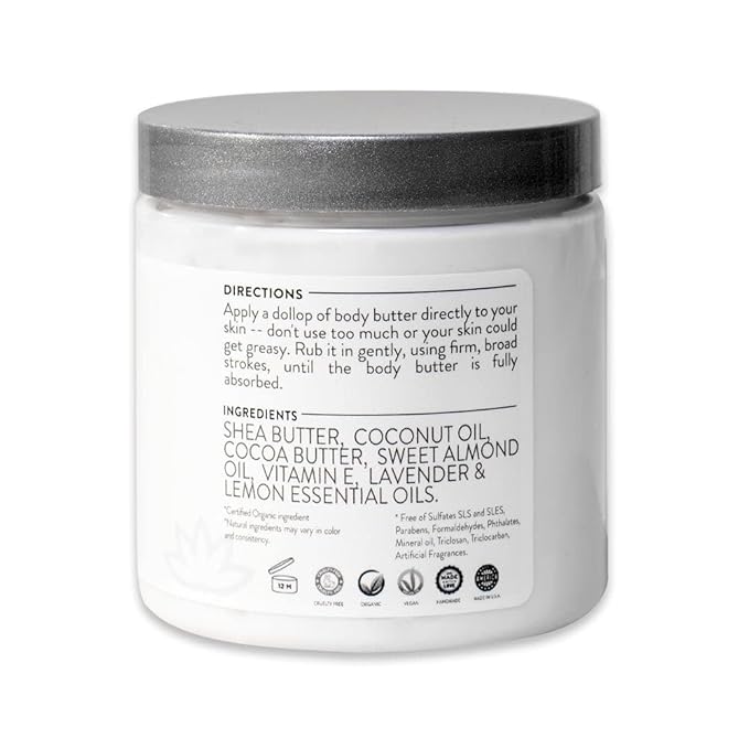 GLIMMER GODDESS Organic Whipped Body Butter- Morrocan Mint, Vegan, 24 Hr Hydration, Less Stretch Marks, All Skin Types, Child-Safe, Organic, 8 oz