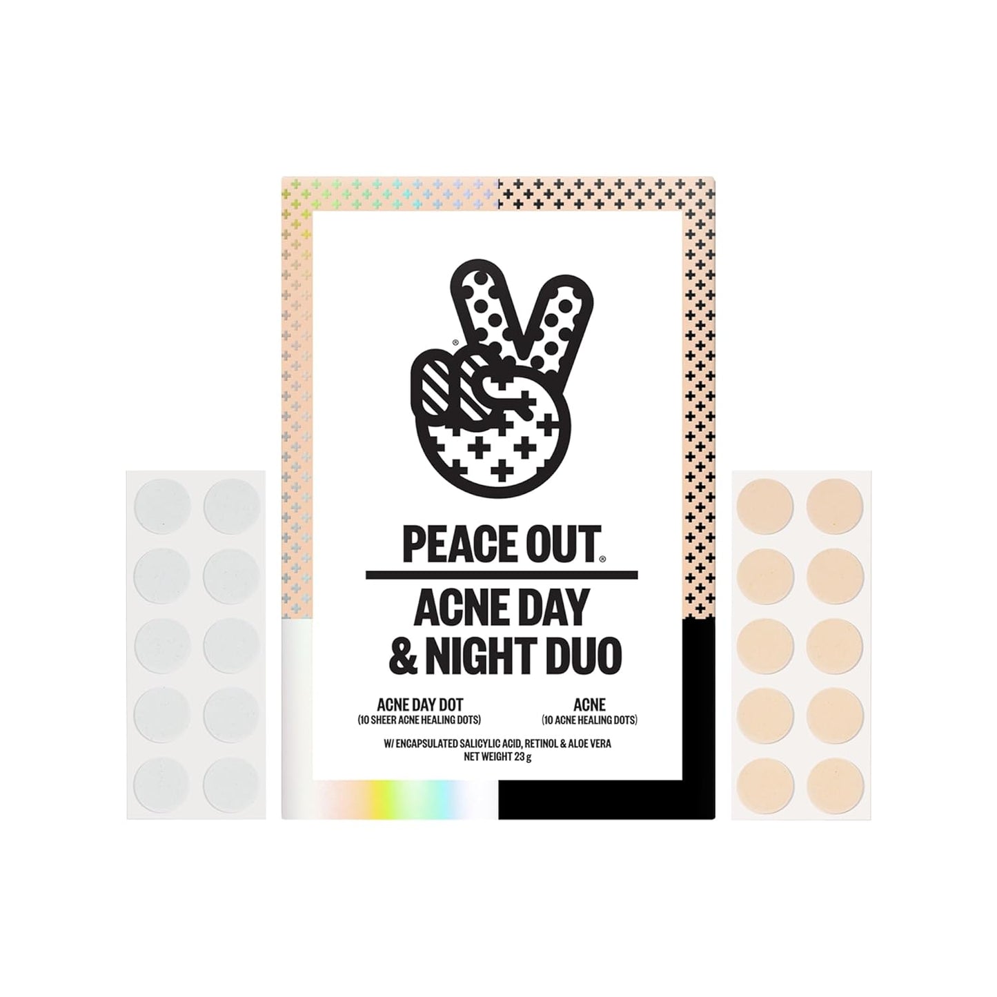 PEACE OUT Acne Day & Night Duo, Sheer Hydrocolloid Pimple Patches For Day Plus Overnight Acne Dots, Helps Clear Blemishes Quickly with Salicylic Acid, Retinol and Aloe Vera, 20 dots