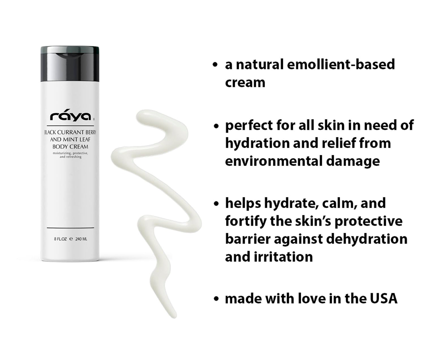 Raya Black Currant Berry and Mint Leaf Body Cream 8 oz (S-522) | Natural & Moisturizing Body Cream | Hydrates, Calms, and Prevents Dehydration and Irritation