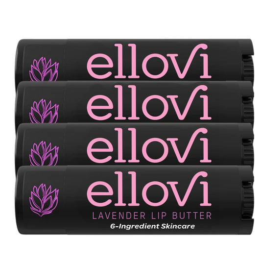 Ellovi Natural Lip Butter Lip Balm - Lavender - Pure Enough to Eat - Made With Just 6 Vegan Ingredients - 100% Natural & Organic Moisturizing Lip Care for All Day Hydration (4-Pack)