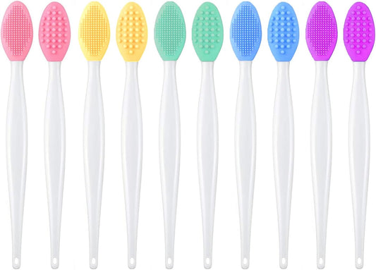 Pore Cleansing Facial Silicone Brush, Double-Sided Lip Brush, Gentle Exfoliation & Clearer Skin Massager Nose Clean Blackhead Removal & Face Scrubber Brushes 10pcs