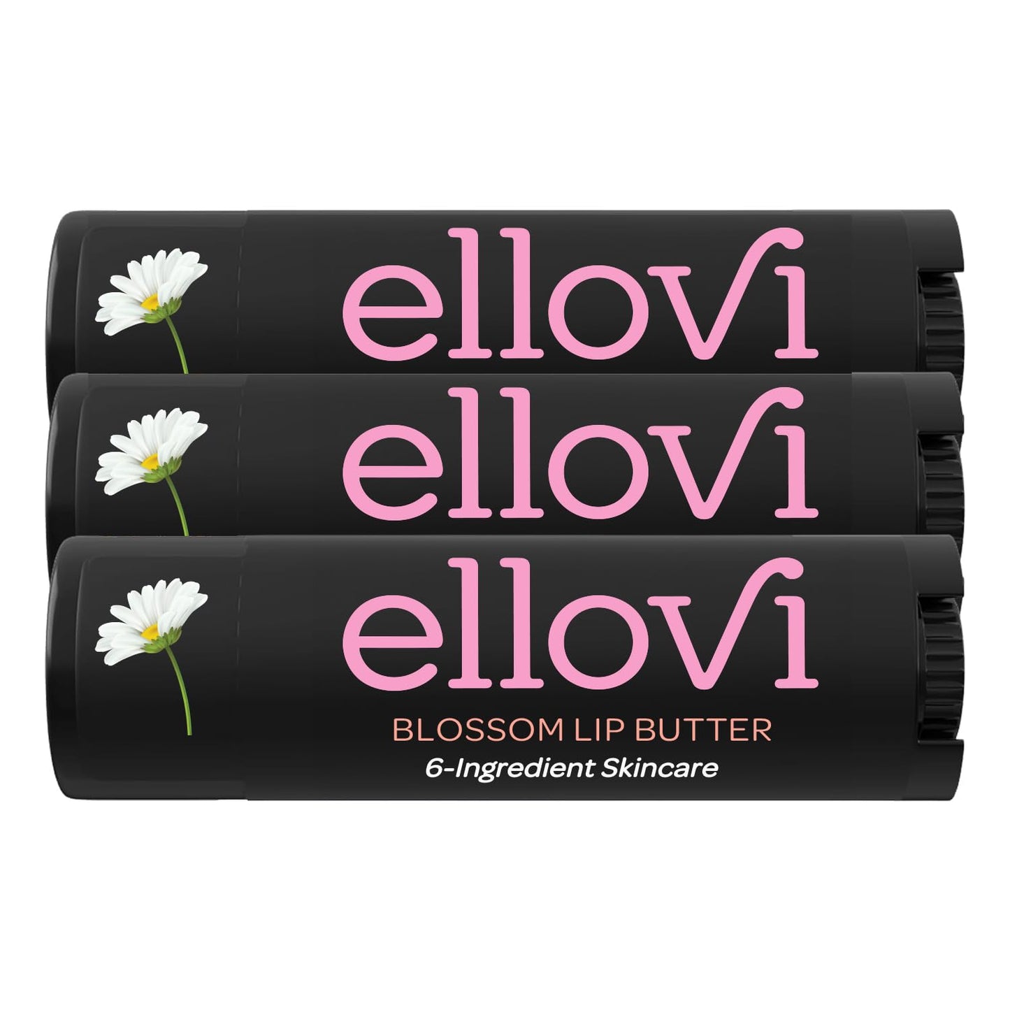 Ellovi Natural Lip Butter Lip Balm - Blossom - Pure Enough to Eat - Made With Just 6 Vegan Ingredients - Moisturizing Lip Care for All Day Hydration (3-Pack)