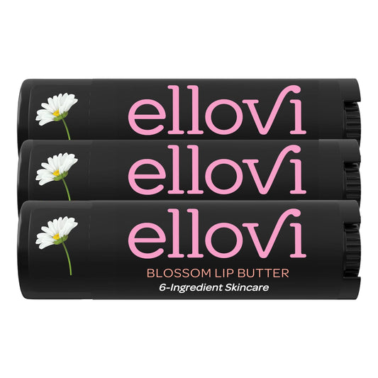Ellovi Natural Lip Butter Lip Balm - Blossom - Pure Enough to Eat - Made With Just 6 Vegan Ingredients - Moisturizing Lip Care for All Day Hydration (3-Pack)