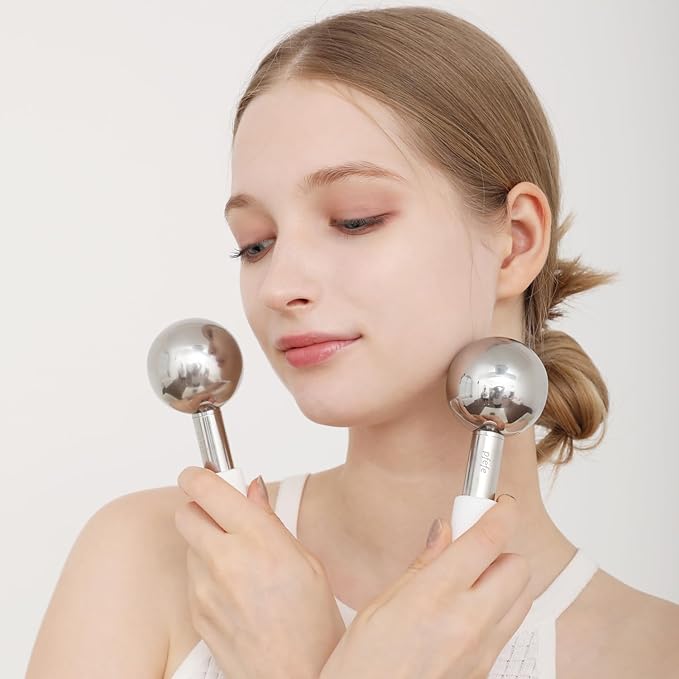 360 Rotating Ice Globes for Face & Eyes, Unbreakable Stainless Steel Cryo Sticks for Beauty Routines, Facials Cold Roller Colling Globes for Puffiness, Wrinkles, Dark Circles, Headaches