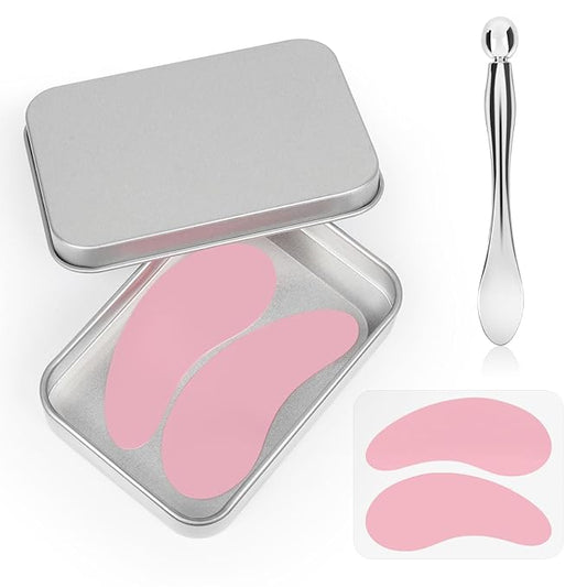 2 Pairs Under Eye Patches Eye Mask Silicone - Reusable Eye Patches Eye Wrinkle Patches, Plump Fine to Reduce Lines & Wrinkles, with Eye Cream Applicator, Tin Case
