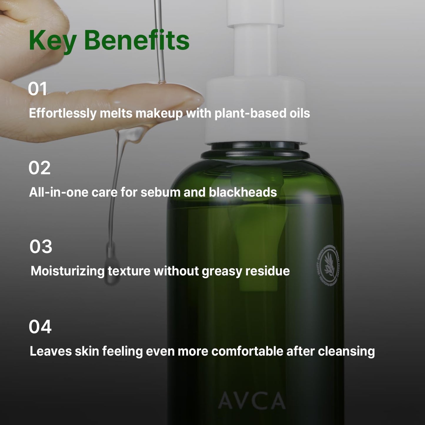 AVCA Green Herb Blackhead Cleansing Oil — Makeup & Blackhead Remover, Plant-Based Oils with Vitamin E & Squalane, Lightweight Pore Cleanser, Korean Skincare for Normal/Oily Skin, 6.76 fl oz (200 mL)
