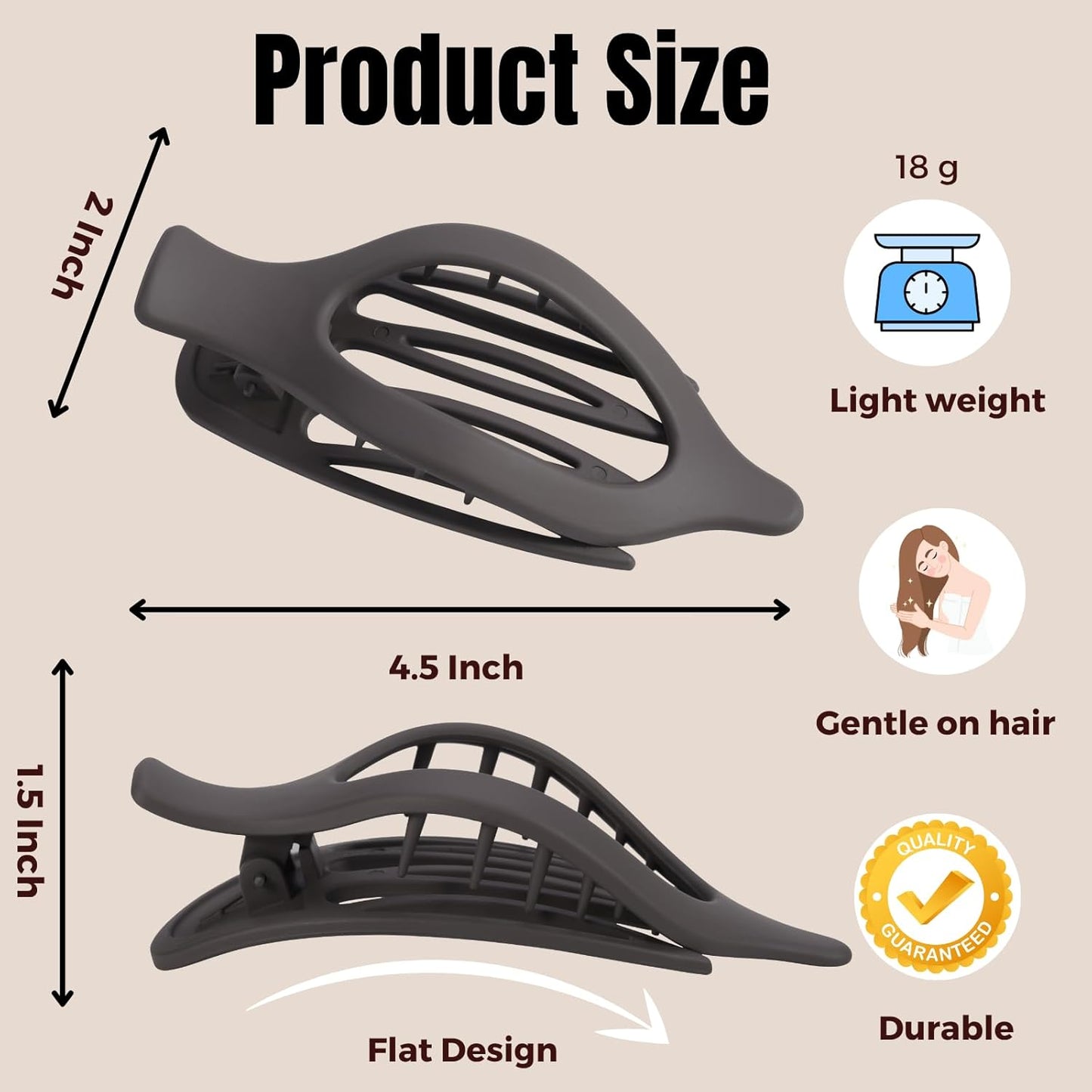 8 Pack Dark Neutral Flat Hair Clips – Matte French Claw Clips in Deep Brown, Navy, and Grey, Non-Slip Large Barrettes for Women, Minimalist Hair Accessories for Work or Daily Wear