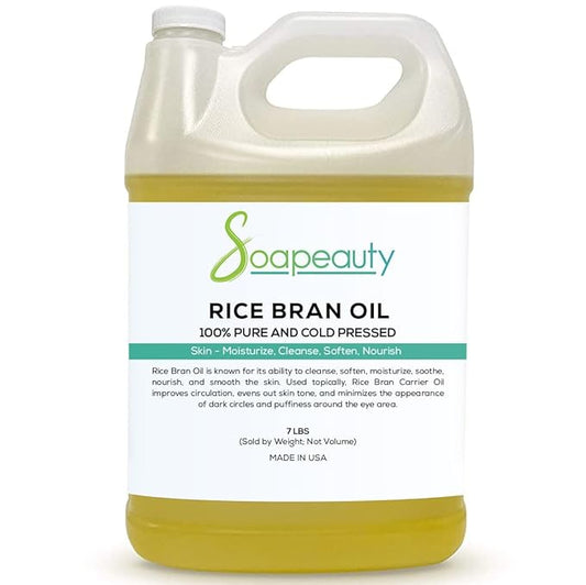 RICE BRAN OIL Cold Pressed Unrefined | 100% Natural Available in Bulk | Carrier for Essential Oils, Face, Skin, Hair Moisturizer, Soap Making | (7 LBS)