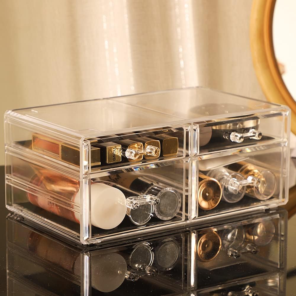 Cq acrylic Clear Acrylic Organizers Countertop,6 Drawers Stackable Storage Bins,Cute Clear Storage Bins for Vanity Jewelry,Hair Accessory,Beauty,Skin Care,Skincare Product Stackable Storage Drawers