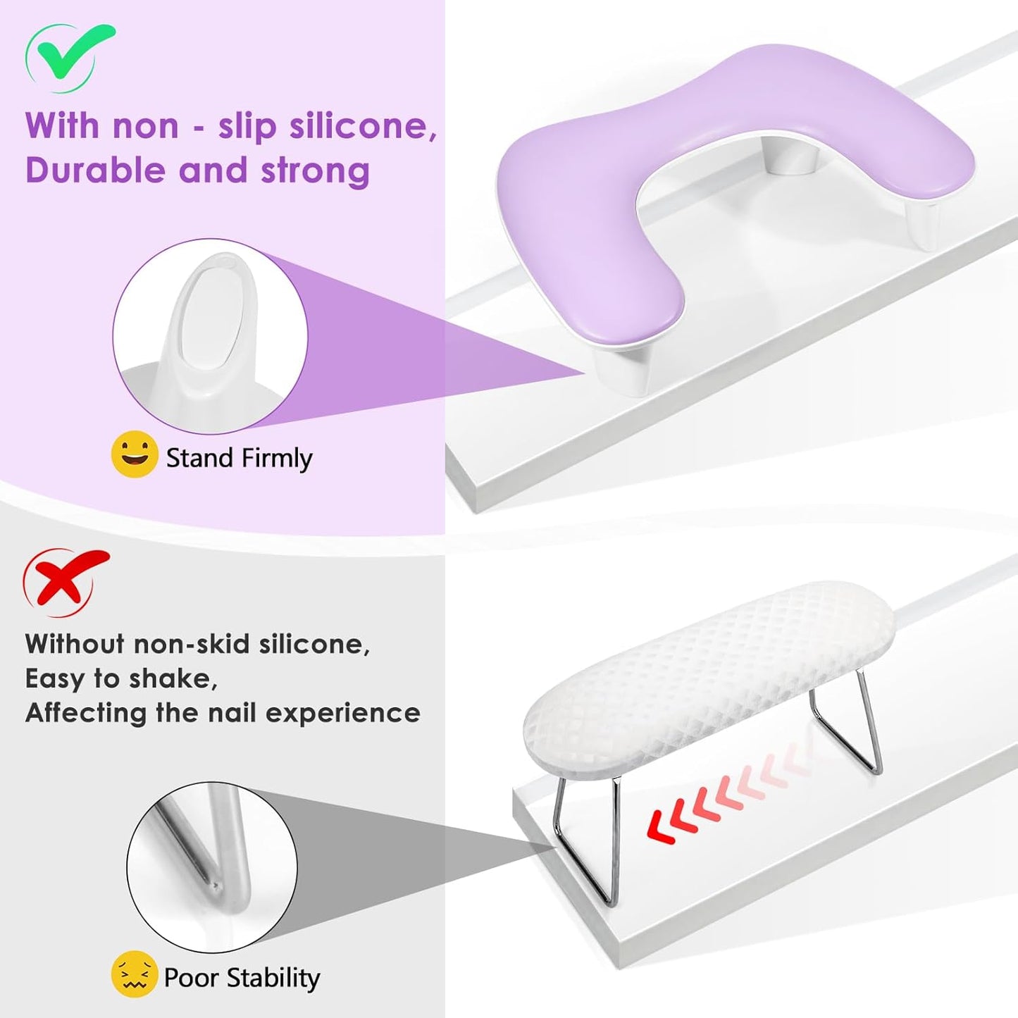 LIONVISON Arm Rest for Nails Tech, U Shaped Manicure Nail Arm Rest Pillow Cushion, PU Leather Nail Hand Rest Stand for Acrylic Nail Art Tech, Purple