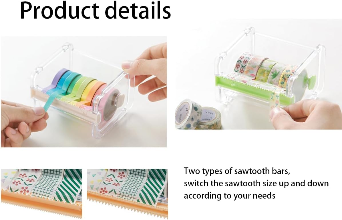 1 Pc Transparen Visible Washi Packaging Tape Dispenser Cutter Roll Tape Holder Organizer Desktop Office Tape Holder,Cute Tape Dispenser,DIY Sticker Roll Tape Cutter,Light Green