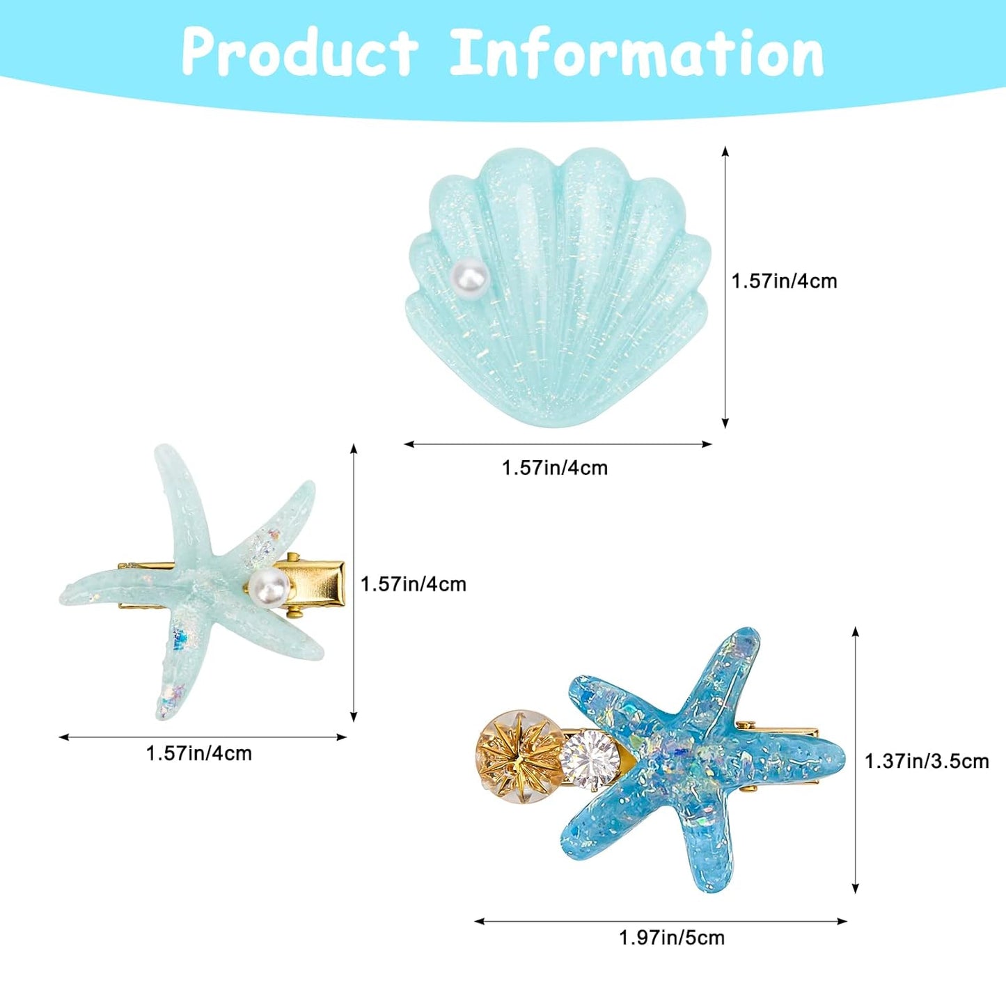 12 Pieces Shell Pearl Starfish Hair Clip Set, Catcan Seashell Hair Clips Starfish Alligator Clips for Women Headwear Styling Tools Accessories (classic style)