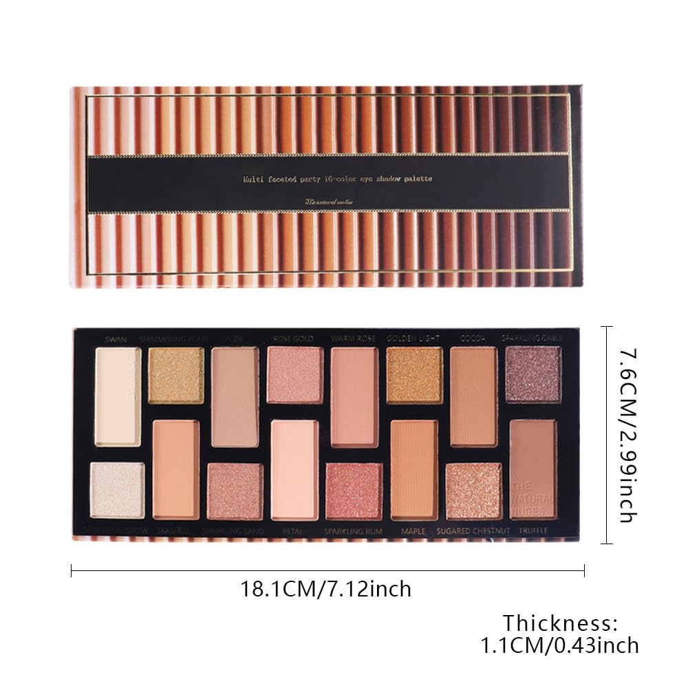 Sixteen Color Matte Shimmer Eyeshadow Makeup Palette, Nude Rose Red Brown Purple Coffee Yellow 16 Color Series, Daily Life & Prom Velvety Matte Glitter Finish Eye Makeup Looks,Vegan & Cruelty-Free 02