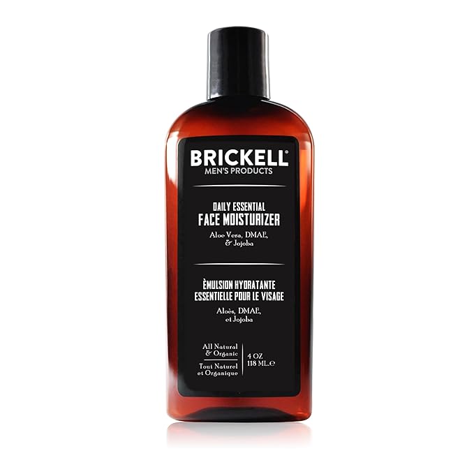 Brickell Men's Daily Essential Face Moisturizer for Men, Natural and Organic Fast-Absorbing Face Lotion with Hyaluronic Acid, Green Tea, and Jojoba, 4 Ounce, Scented